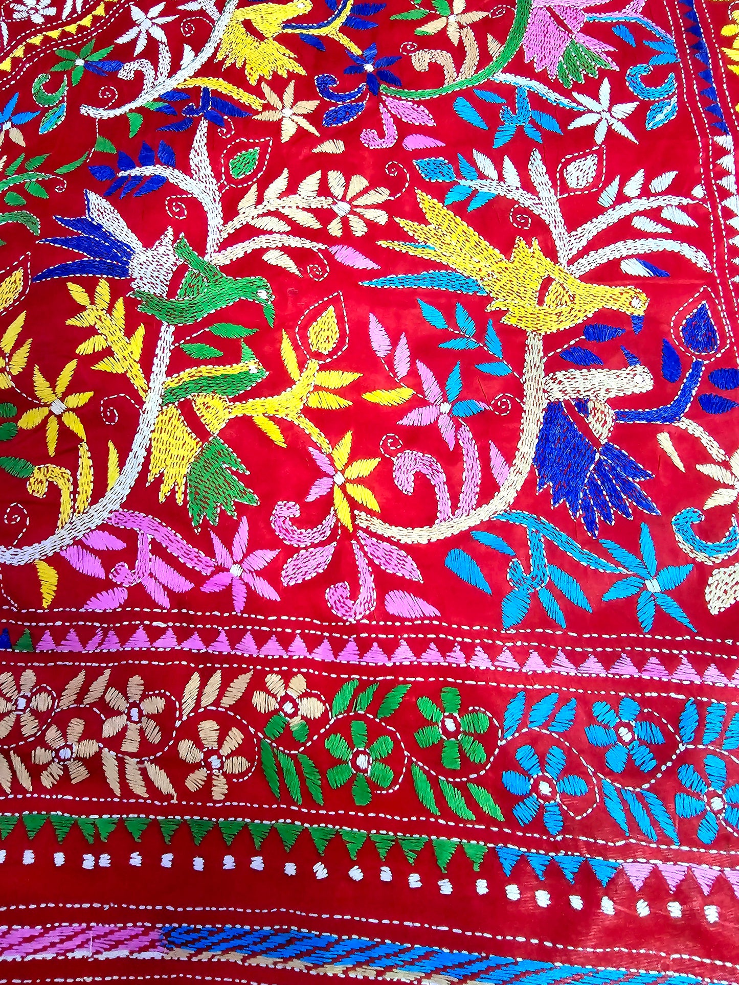 Red Bangalore silk kantha saree