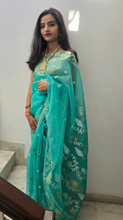 Green Muslin Jamdani saree