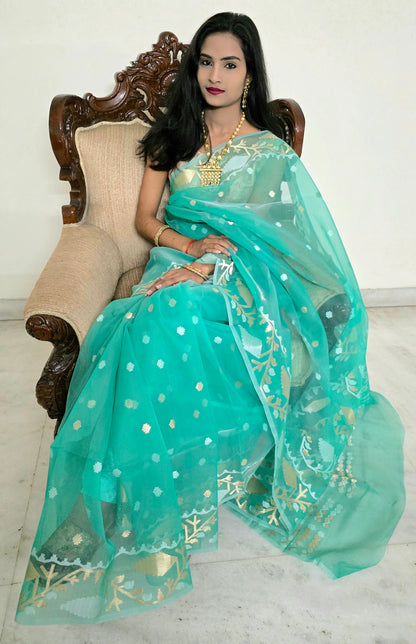 Green Muslin Jamdani saree