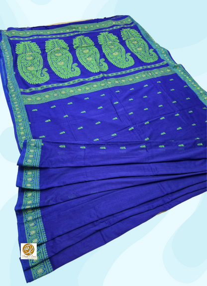 Blue cotton baluchari saree