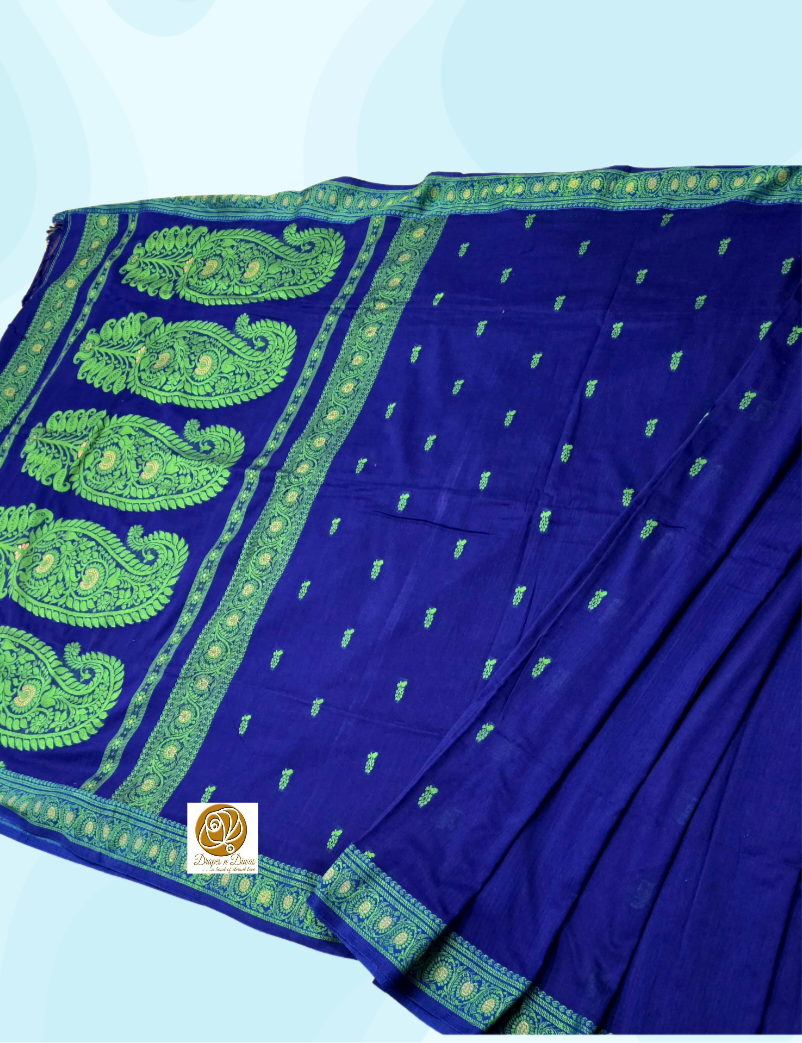 Blue cotton baluchari saree