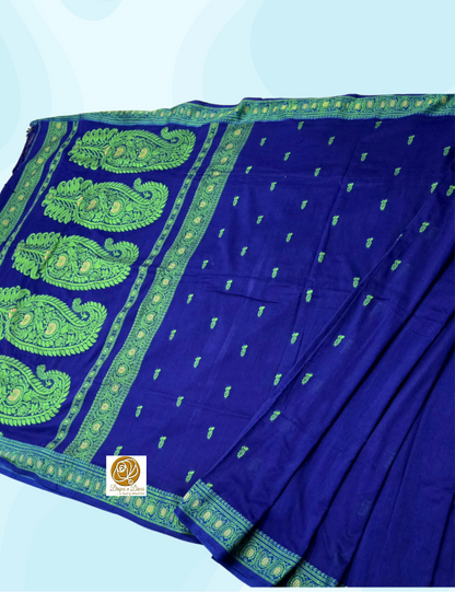 Blue cotton baluchari saree