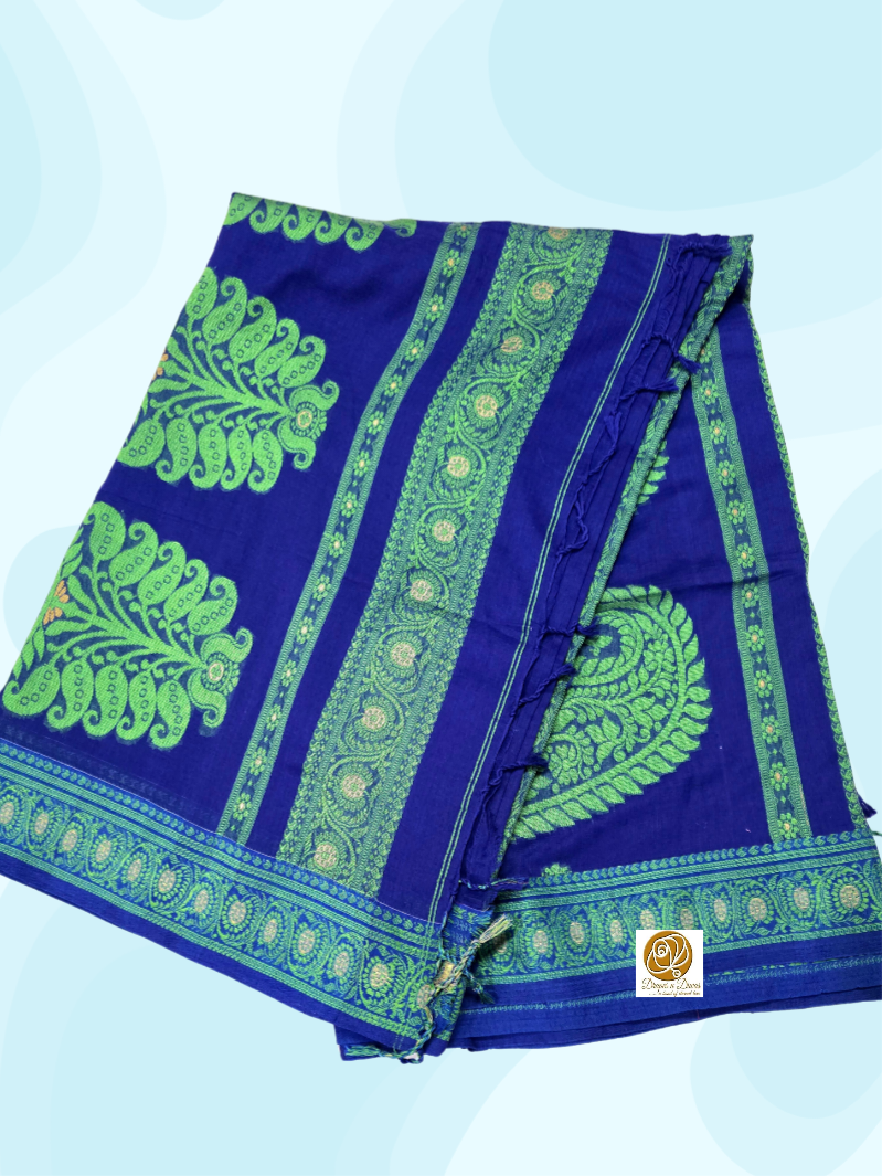 Blue cotton baluchari saree