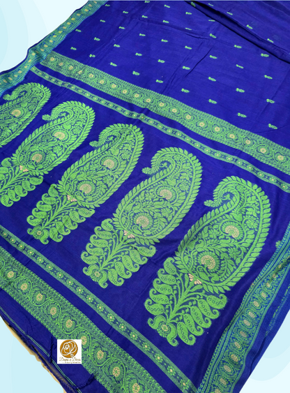 Blue cotton baluchari saree