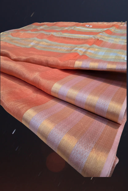 Pastel orange tusser tissue saree from chattisgarh handloom .