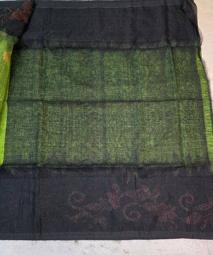 Green and black organic linen kanjivaram saree