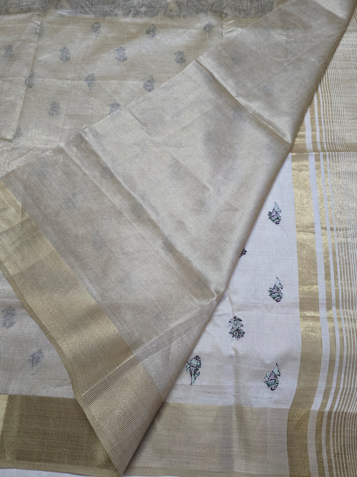 Off white semi moonga silk saree