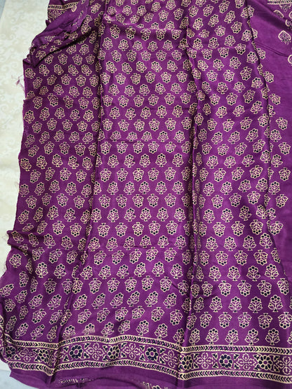 Wine colour block printed modal silk saree