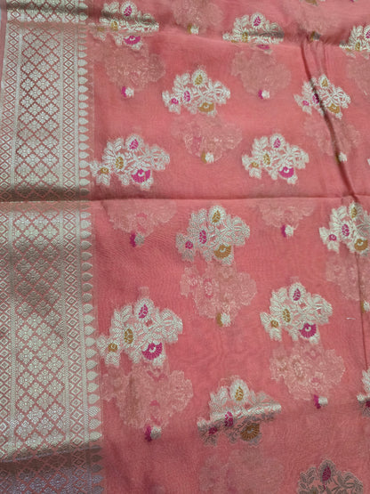 peach colour banarsi khaddi georgette saree