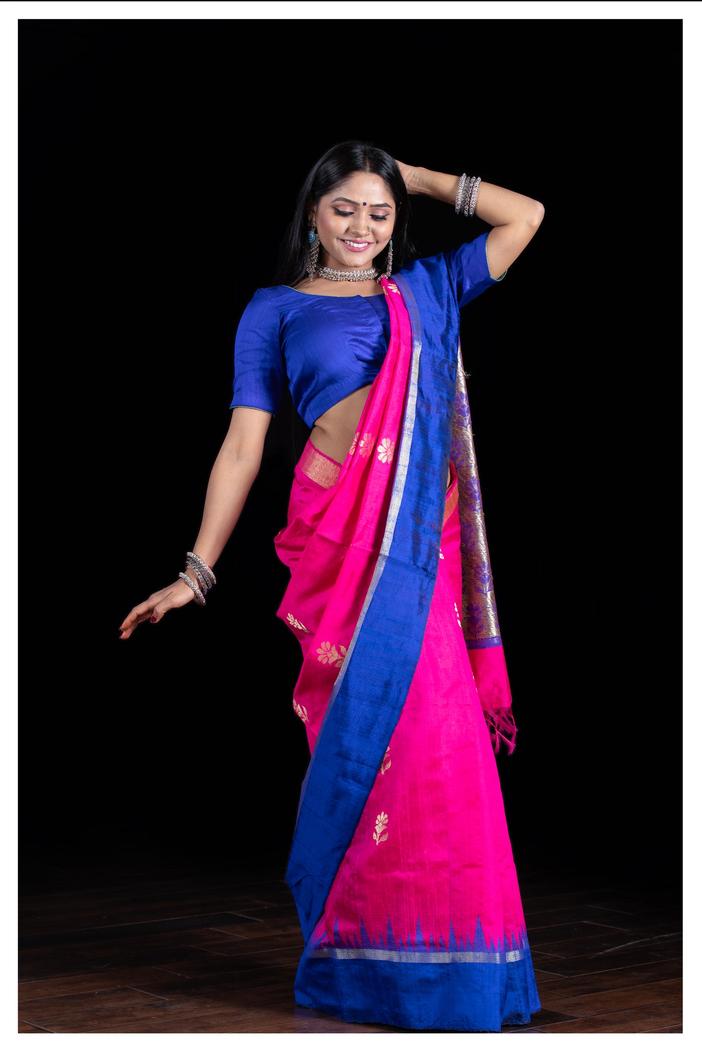 Pink and blue pure chattisgarh raw silk