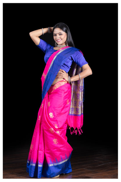 Pink and blue pure chattisgarh raw silk