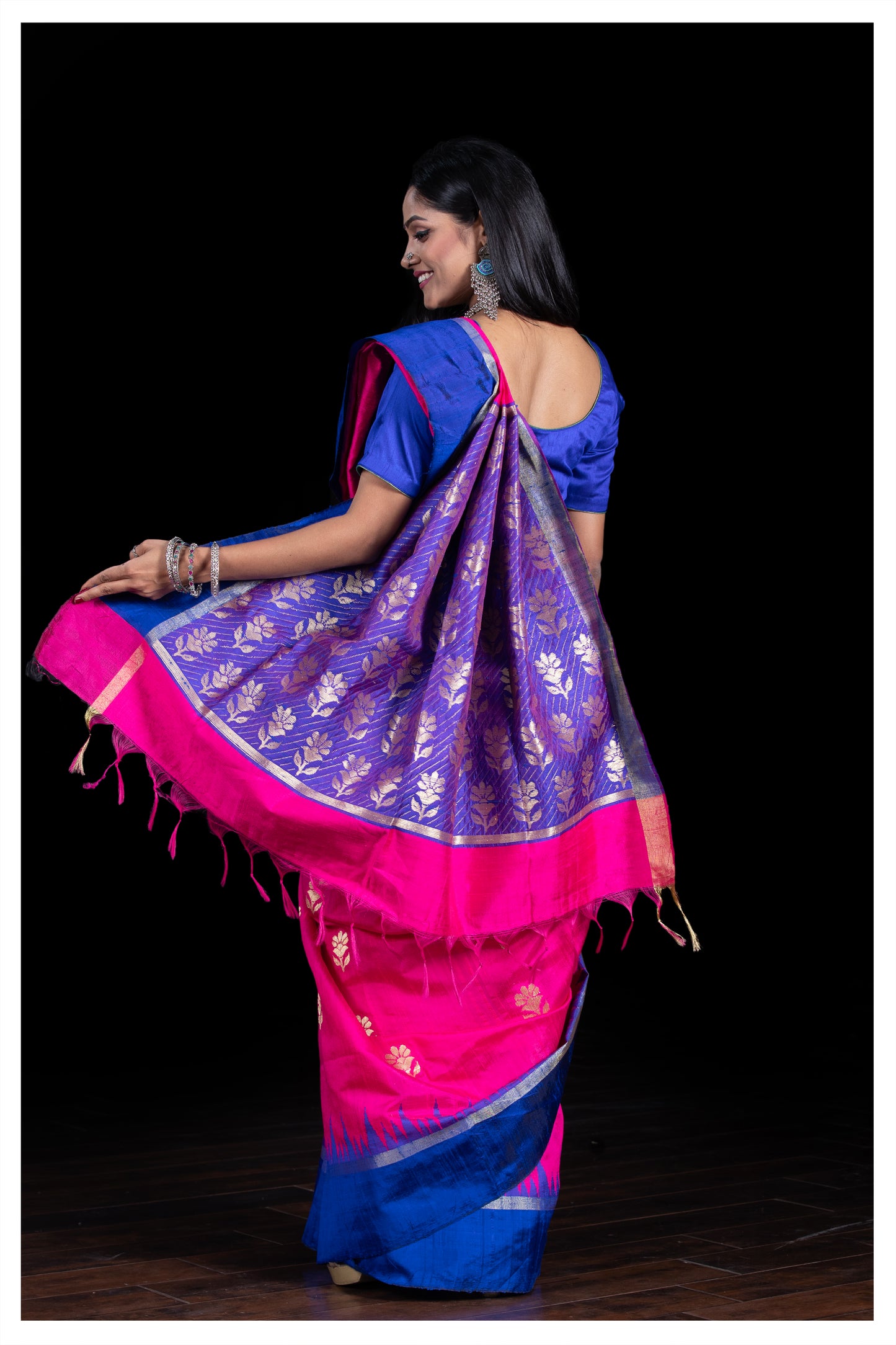 Pink and blue pure chattisgarh raw silk