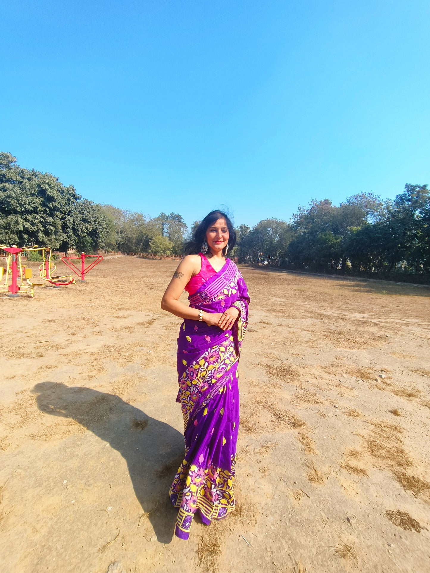 Purple silk kantha work saree from bengal handlooms