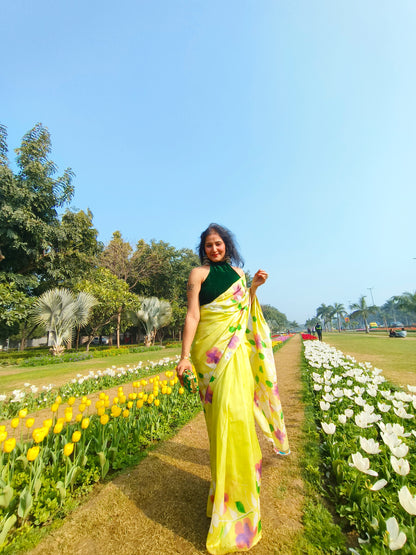 Light green hand painted pure mulberry silk saree