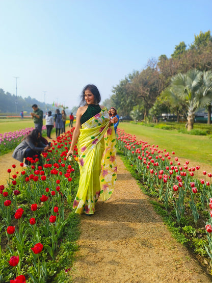 Light green hand painted pure mulberry silk saree