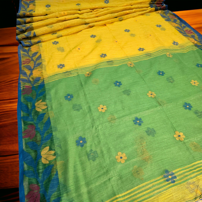 Yellow tissue khadi saree