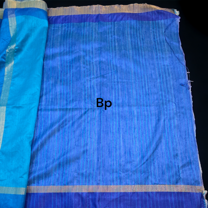 Turquoise Blue raw silk saree with contrast border and pallu