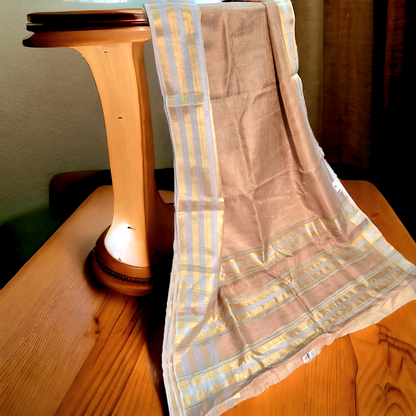 Golden beige tusser tissue saree from chattisgarh handloom .