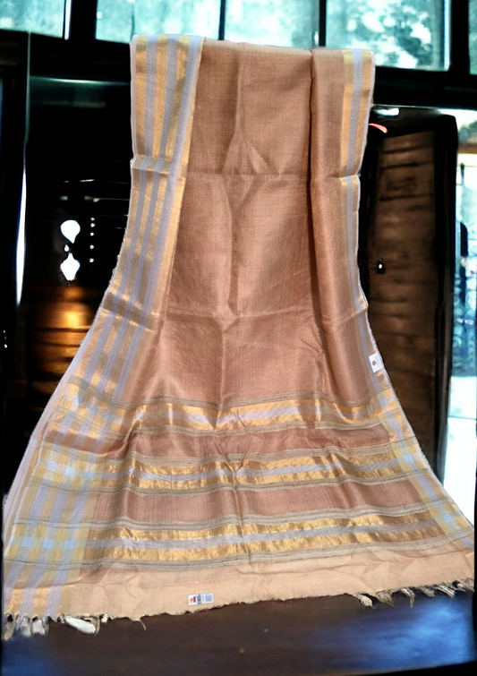 Golden beige tusser tissue saree from chattisgarh handloom .