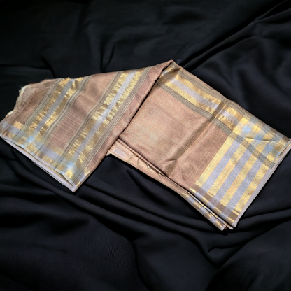 Golden beige tusser tissue saree from chattisgarh handloom .