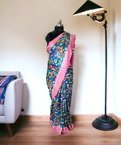 Kalamkari print pure ghicha silk saree