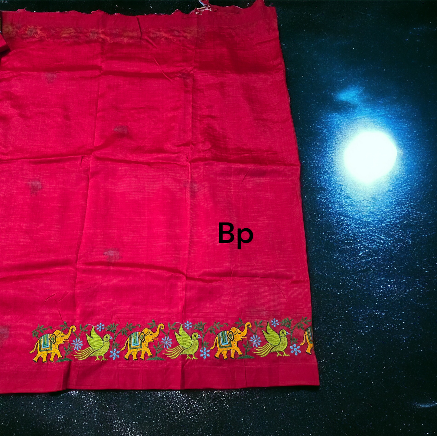 Red pure mangalagiri silk saree with embroidary