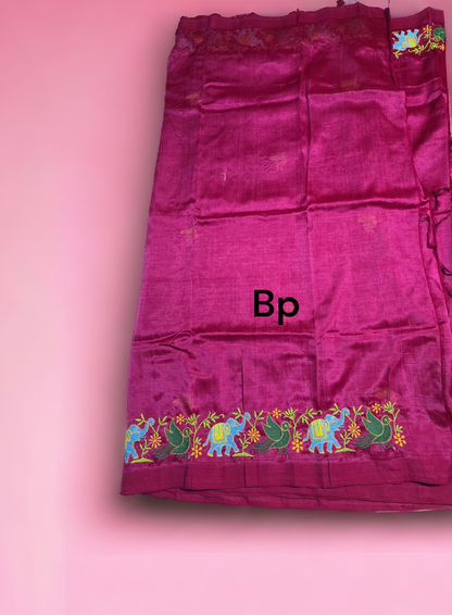 Burgendy colour pure mangalagiri silk saree with embroidary