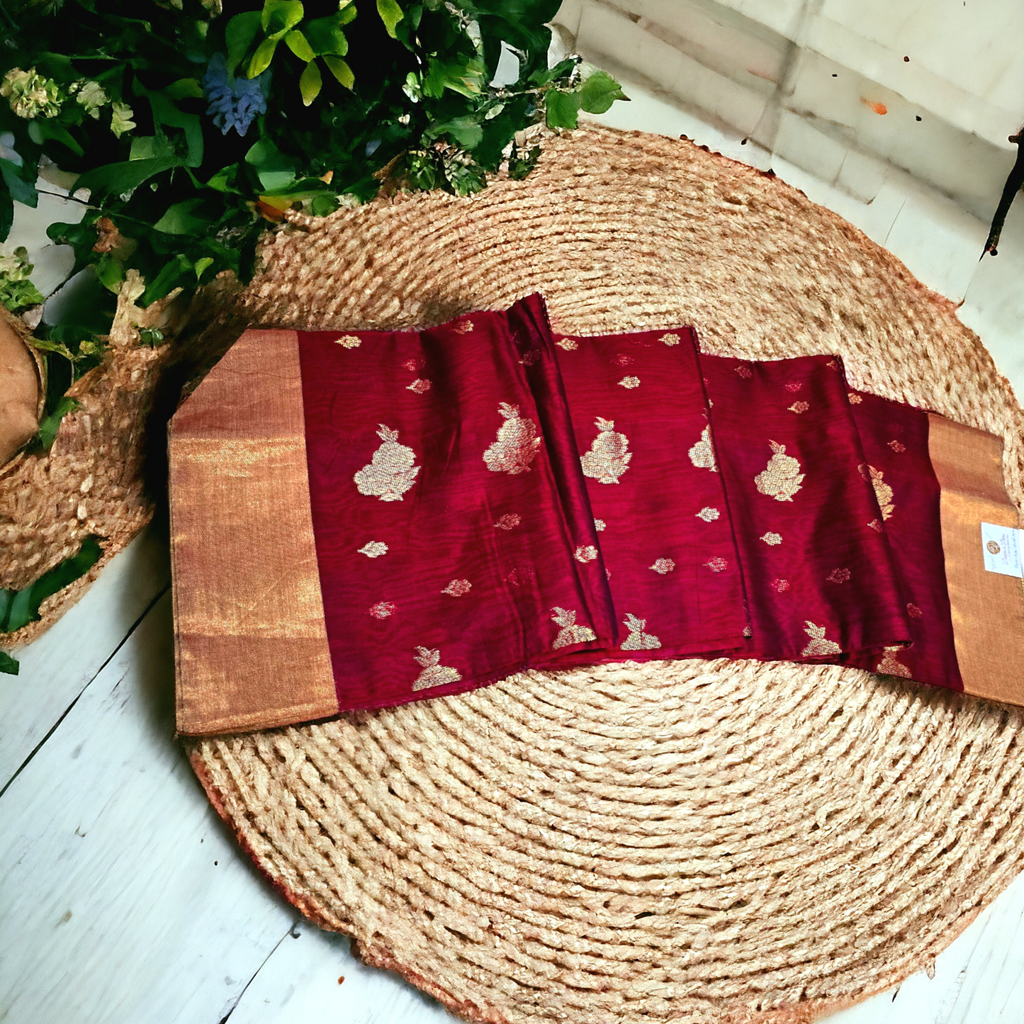 Maroon chanderi  mercerized cotton silk saree