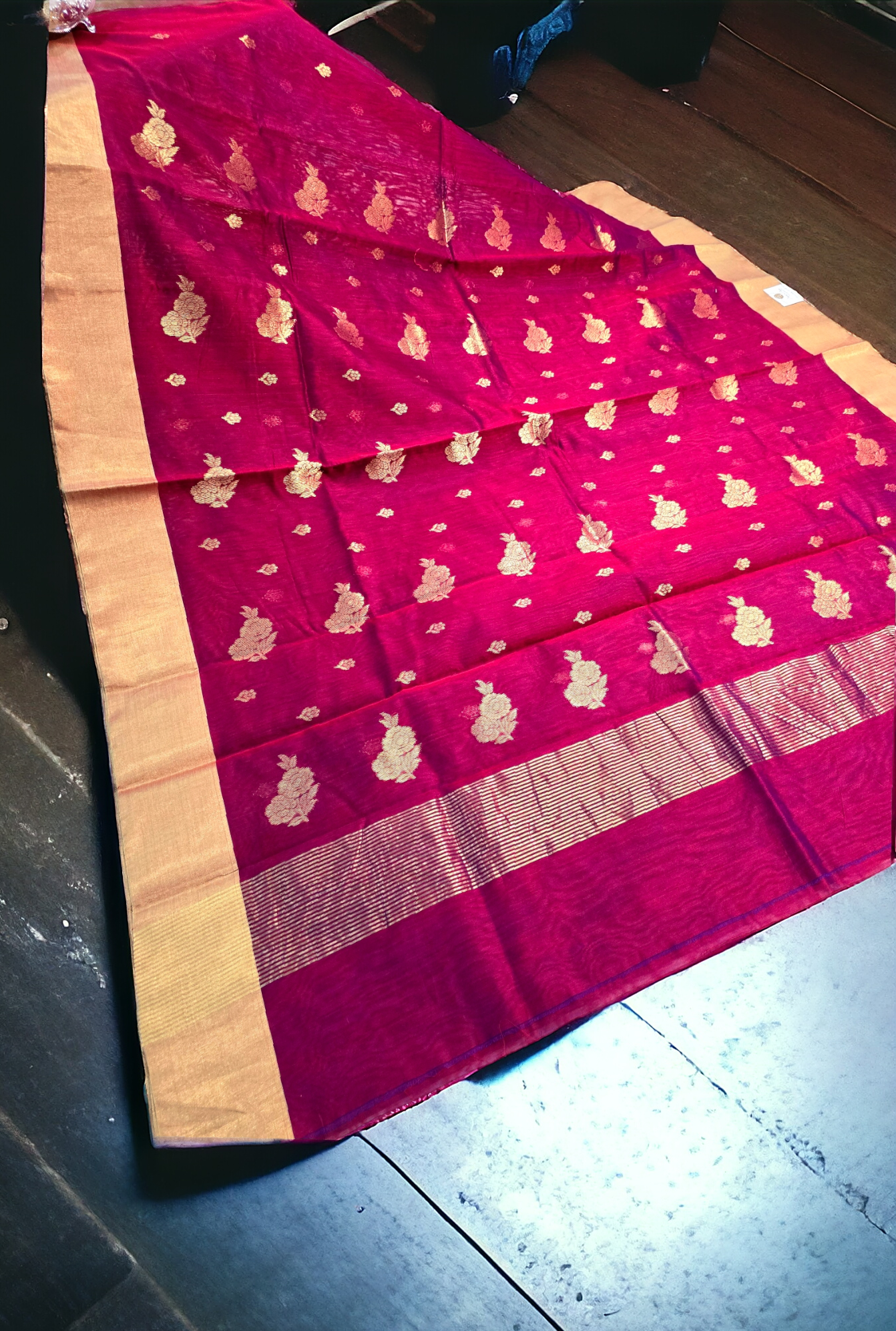 Maroon chanderi  mercerized cotton silk saree