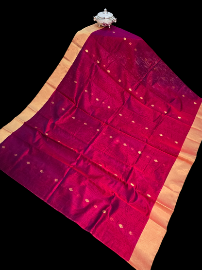 Maroon chanderi  mercerized cotton silk saree