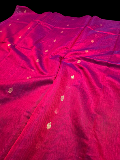 Maroon chanderi  mercerized cotton silk saree