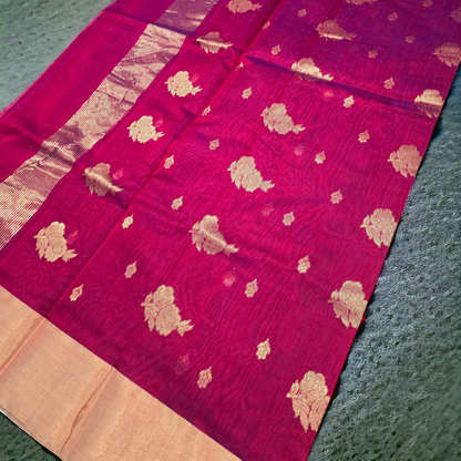 Maroon chanderi  mercerized cotton silk saree