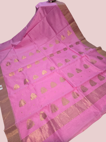 Pink chanderi  mercerized cotton silk saree