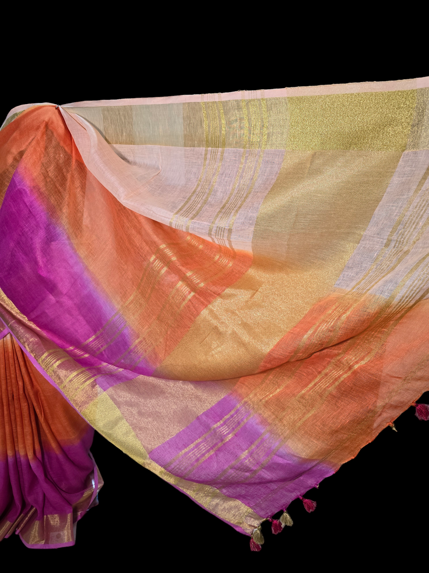 Multicolour pure linen saree