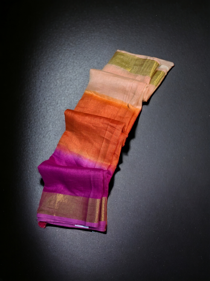 Multicolour pure linen saree