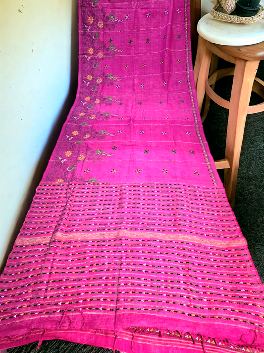 Pink colour cotton kantha saree