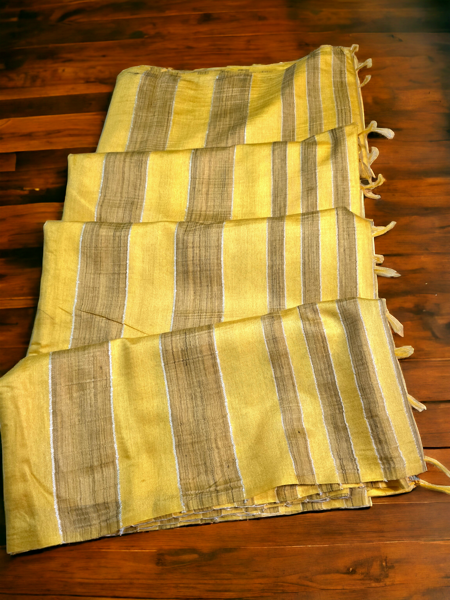 Bright yellow bhagalpuri silk saree