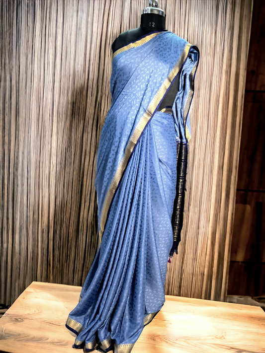 Grey -blue semi mysore crepe silk saree