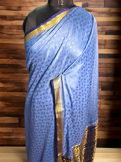 Grey -blue semi mysore crepe silk saree