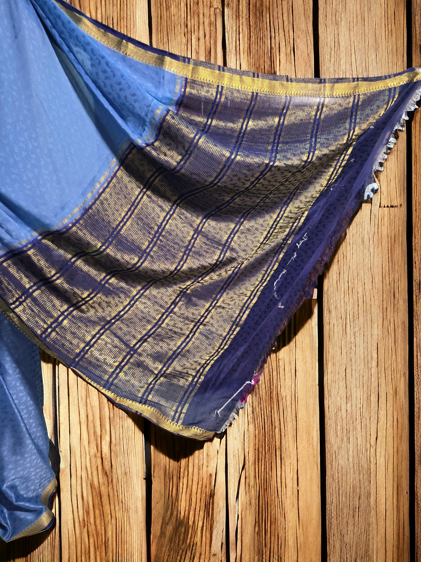 Grey -blue semi mysore crepe silk saree