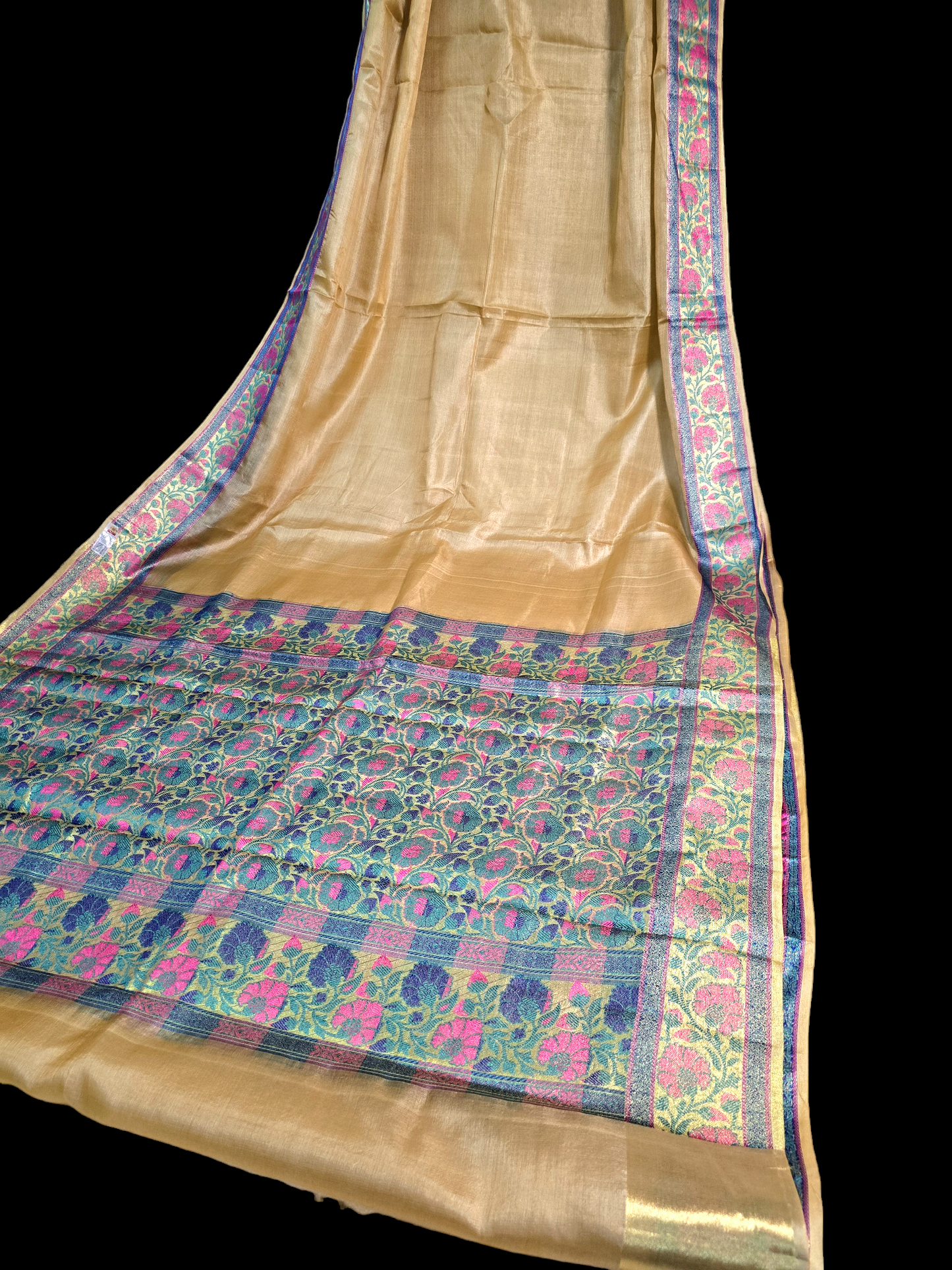 Beige colour pure kosa silk saree with weaving border and pallu