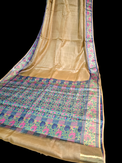 Beige colour pure kosa silk saree with weaving border and pallu