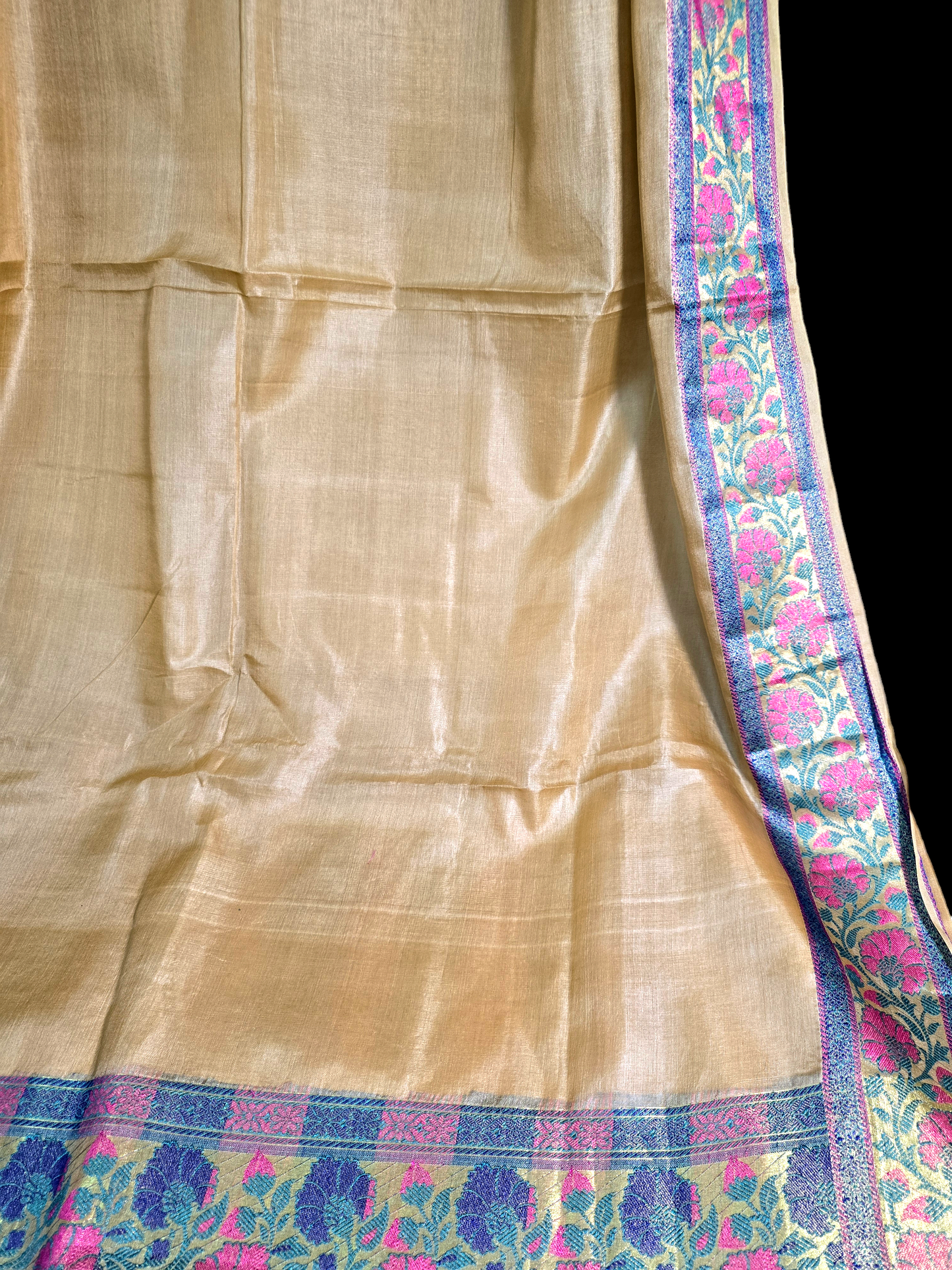 Beige colour pure kosa silk saree with weaving border and pallu