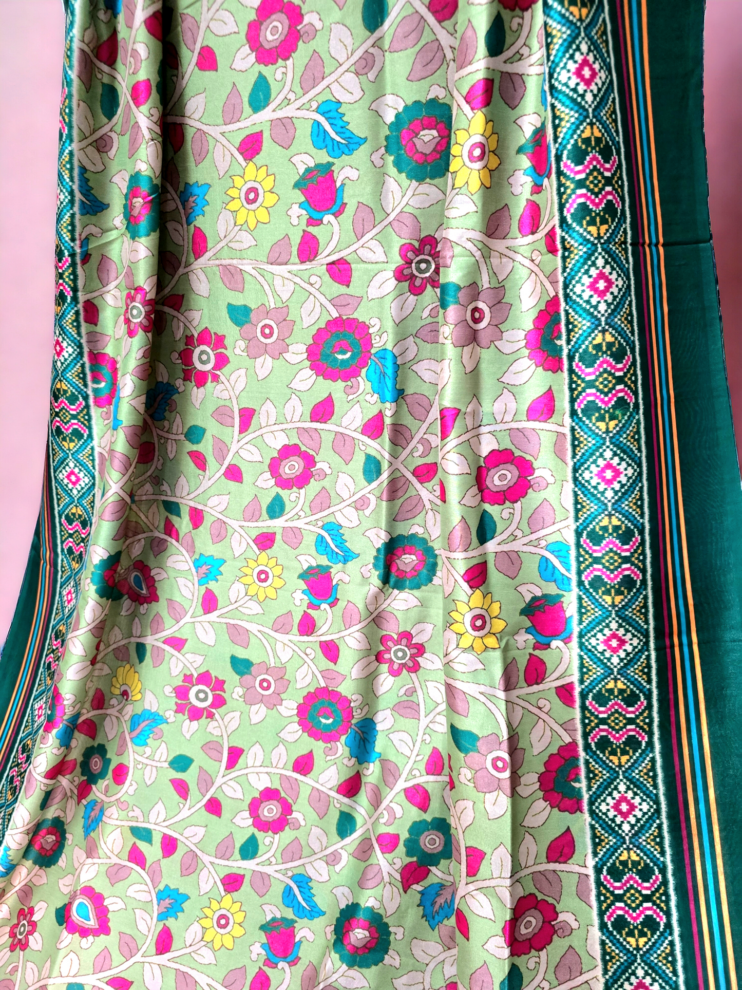 Pista green kalamkari print silk cotton  saree