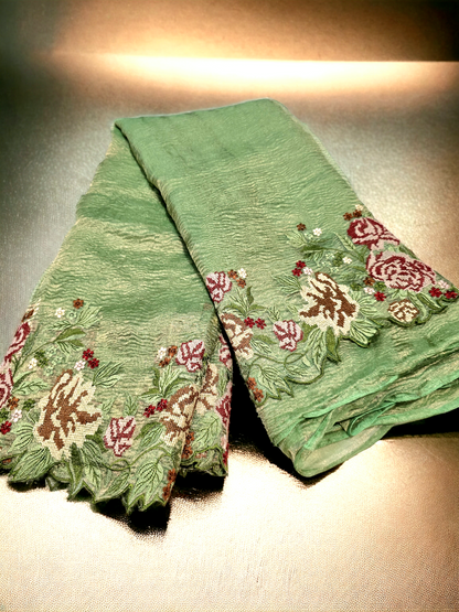 Light green pure crushed tissue silk banarsi saree