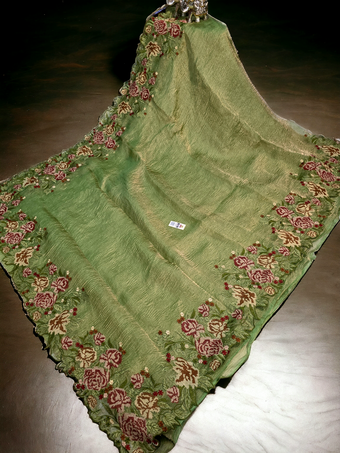 Light green pure crushed tissue silk banarsi saree