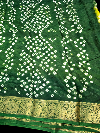 Gren colour semi gajji silk bandhani saree with zari border