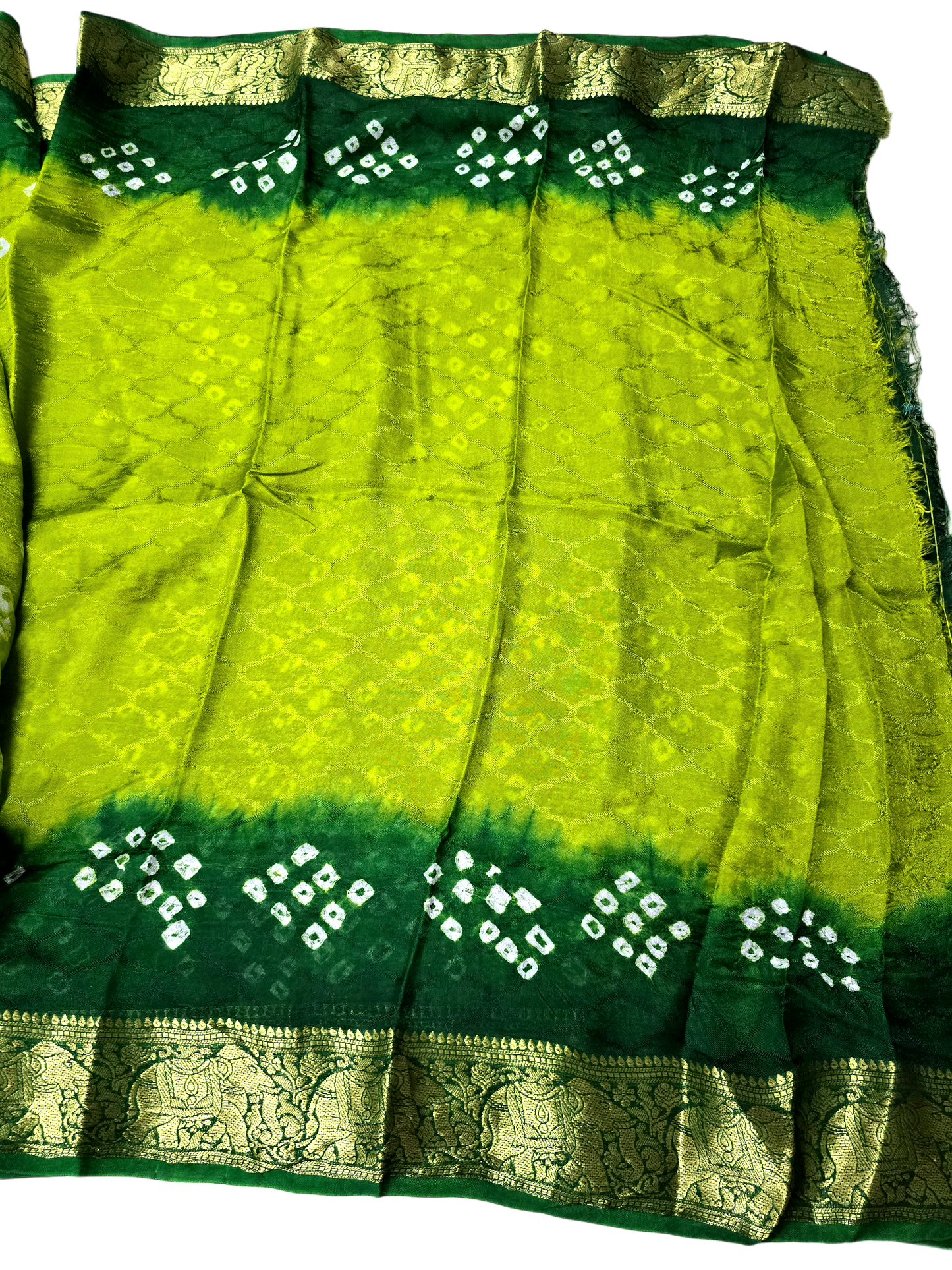 Gren colour semi gajji silk bandhani saree with zari border