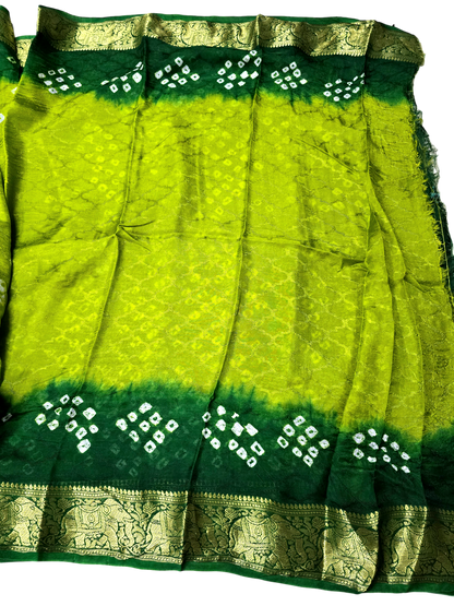 Gren colour semi gajji silk bandhani saree with zari border