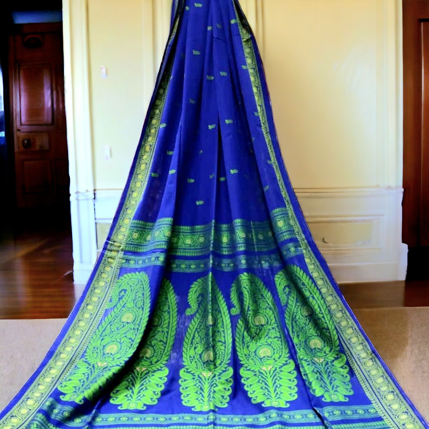 Blue cotton baluchari saree